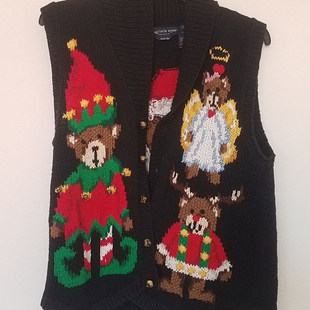 Black Christmas Vest with Jingle Bell Buttons